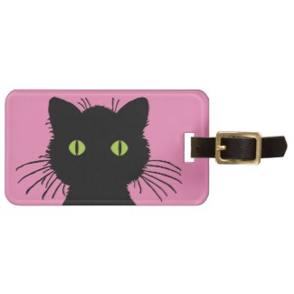 Picture black cat pink luggage tag