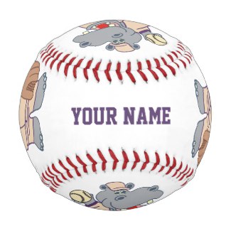 Picture custom name cute cartoon hippo baseball