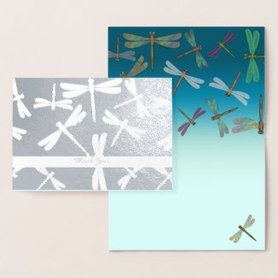 Picture silver foil dragonflies greeting card